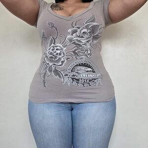 ☆Hot Leathers Punk Floral Rose Tee☆